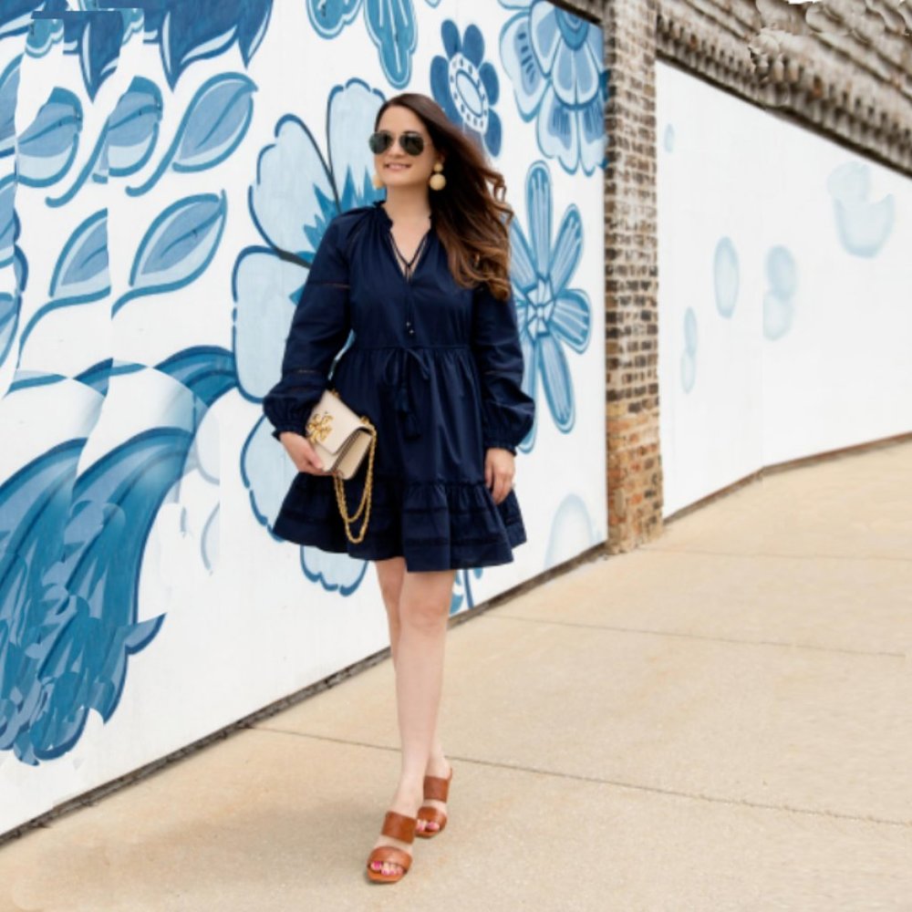 VERONICA BEARD Danica Long Sleeve Cotton Dress in Navy